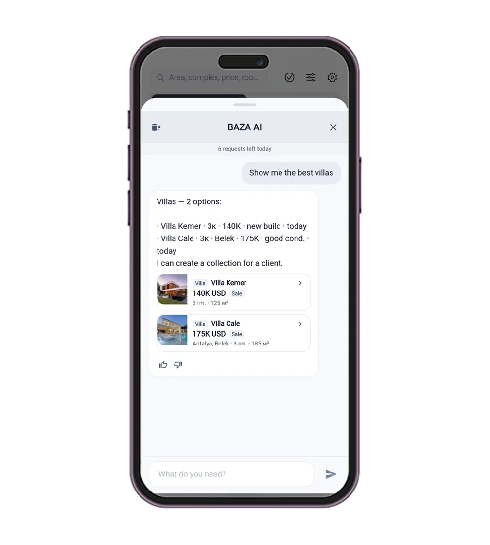 BAZA AI assistant generating listing descriptions