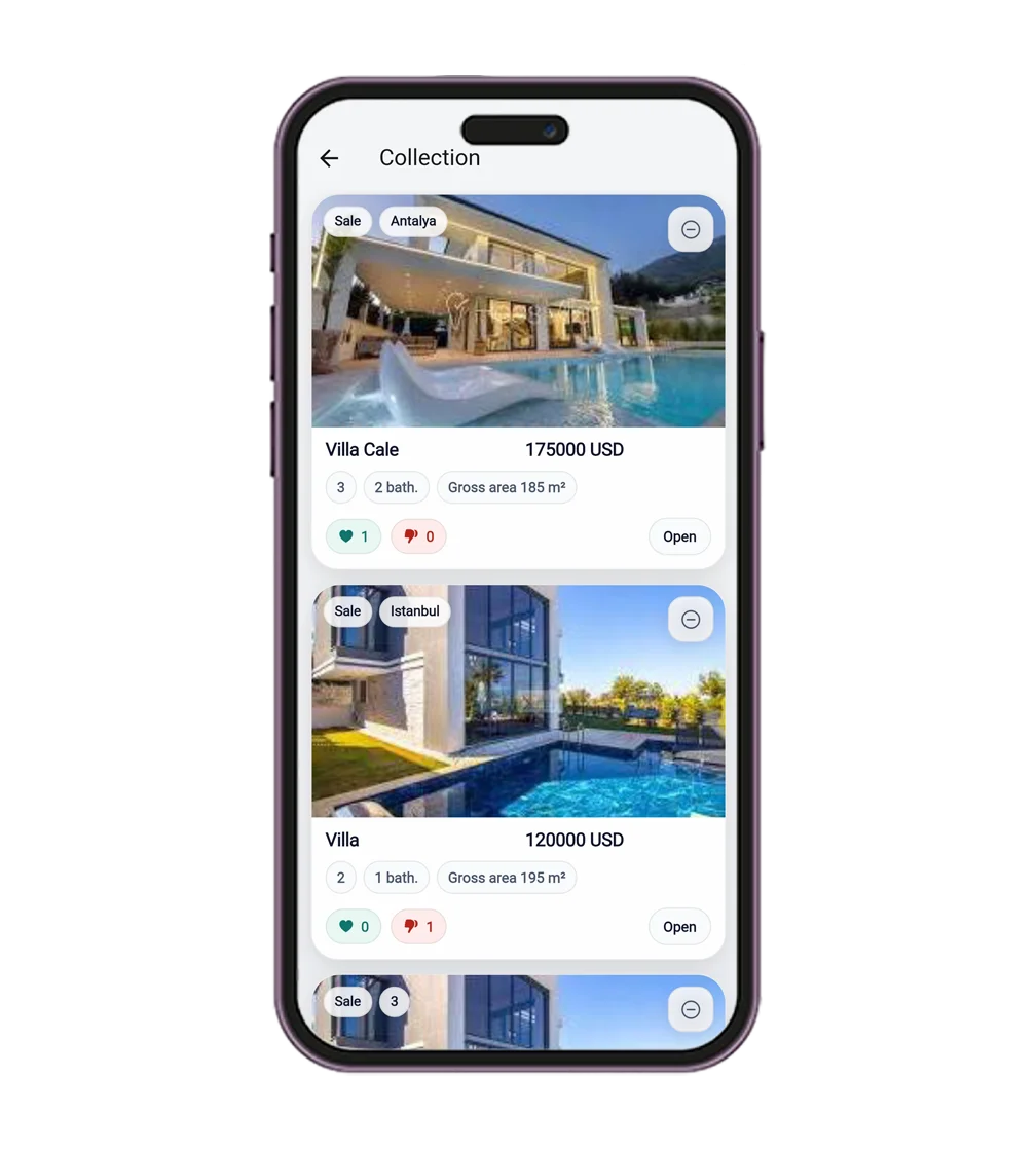 Shareable property collection with buyer reactions in BAZA